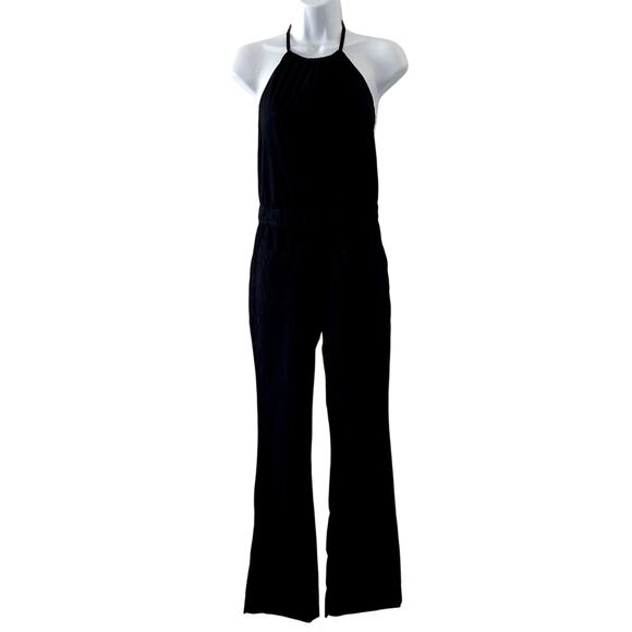 3x1 NYC Jumpsuit Womens XS Black Open Back Halter Patch Pockets Minimal Boho - Picture 1 of 13